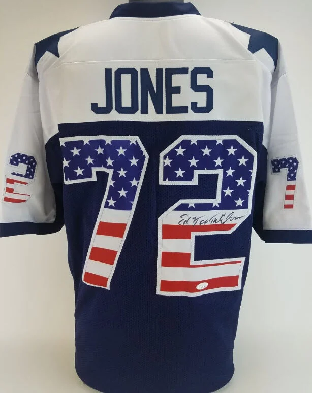 Ed “Too Tall” Jones Autographed Signed Dallas Cowboys USA Flag Stat Jersey (JSA)