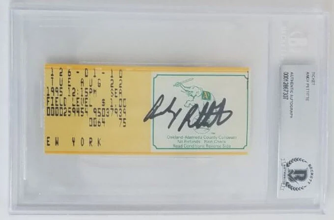 Andy Pettitte Signed Autographed Yankees/Athletics ’95 Game Ticket Beckett