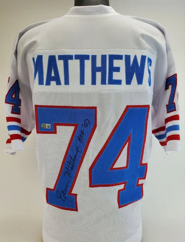 Bruce Matthews "HOF 07" Signed Autographed Houston Oilers Custom Jersey Beckett (Photo 1 of 5)