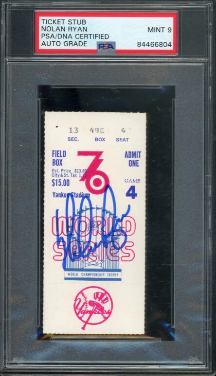 Nolan Ryan Autographed Signed 1976 World Series Ticket Stub PSA Graded Mint 9