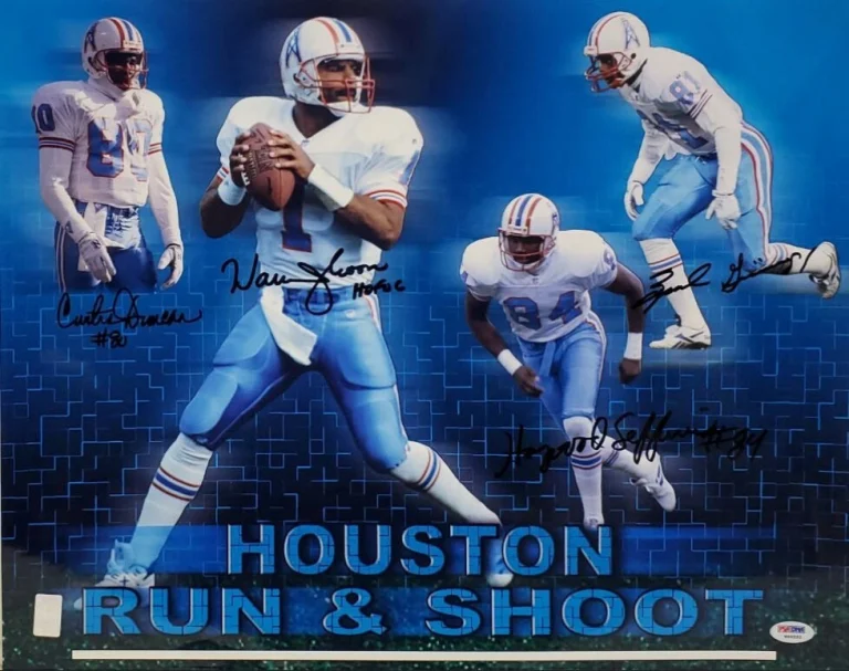 Warren Moon, Earnest Givens, Houston Run & Shoot Signed 16×20 Photo PSA