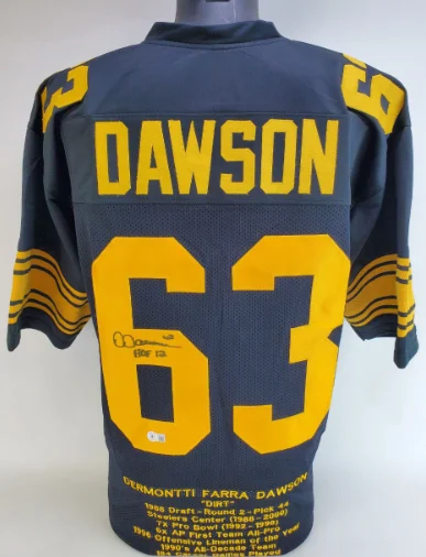 Dermontti Dawson "HOF 12" Signed Pittsburgh Steelers Custom Stat Jersey Beckett (Photo 1 of 5)