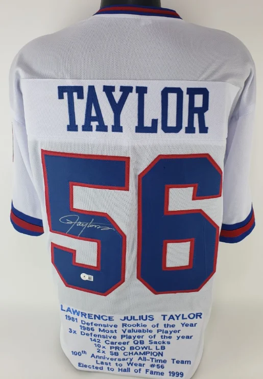 Lawrence Taylor Autographed Signed New York Giants Custom Stat Jersey (Beckett)