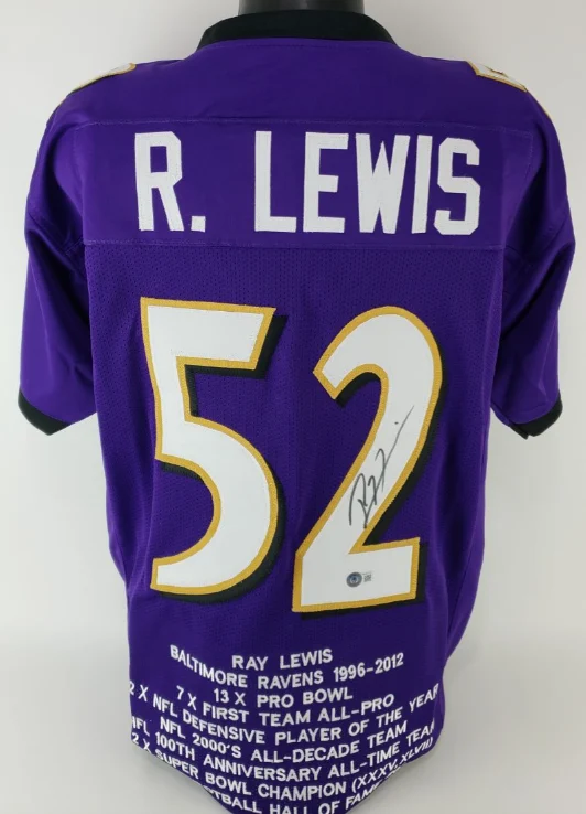 Ray Lewis Autographed Signed Baltimore Ravens Custom Stat Jersey (Beckett)