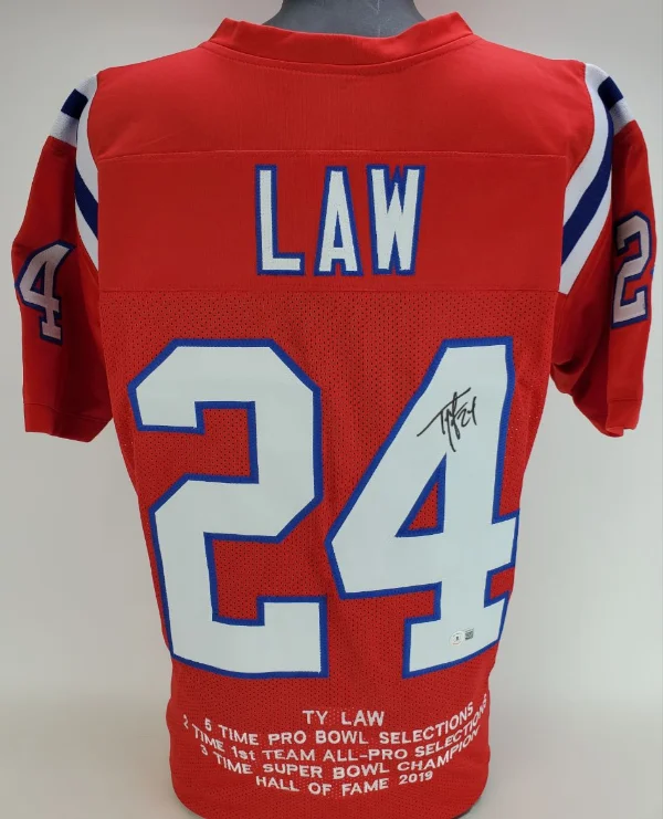 Ty Law Signed Autographed New England Patriots Custom Stat Jersey (Beckett)