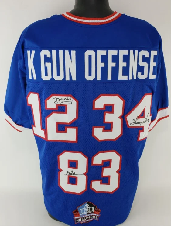 Jim Kelly, Thurman Thomas & Andre Reed Signed Buffalo Bills Custom Jersey JSA