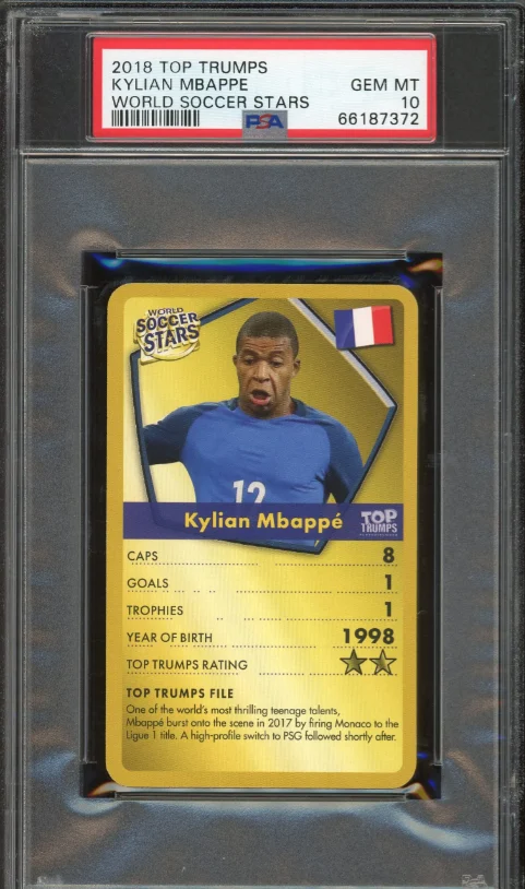 Kylian Mbappe 2018 Top Trumps World Soccer Stars Rookie Card Graded Gem Mint 10!