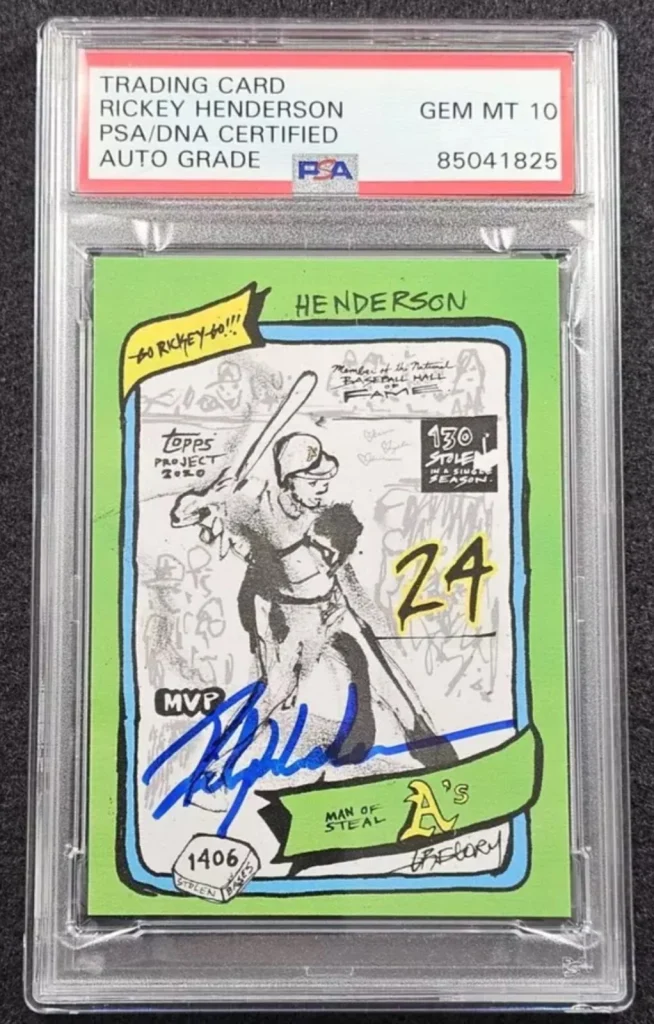 Rickey Henderson Signed Tops Project 2020 LE Card Athletics JSA/PSA Gem Mint 10