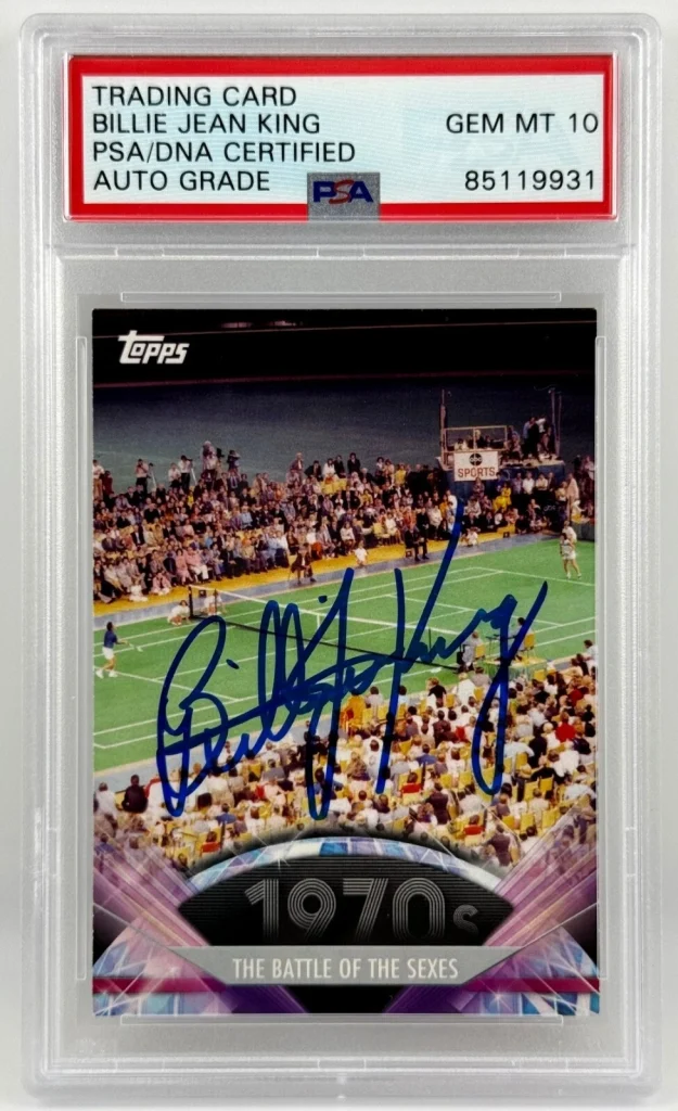 Topps Billie Jean King Autographed/Signed Card Gem Mint 10 PSA