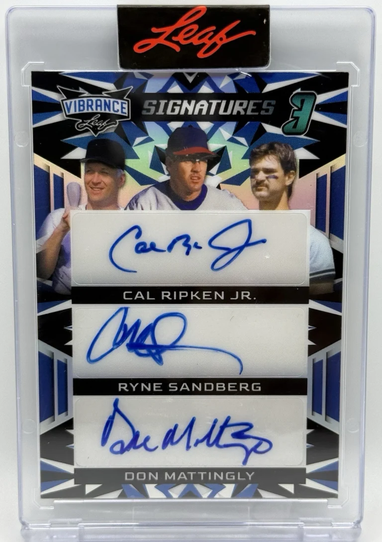 Leaf Vibrance Signatures 3 Autographs Ripken, Mattingly, and Sandberg