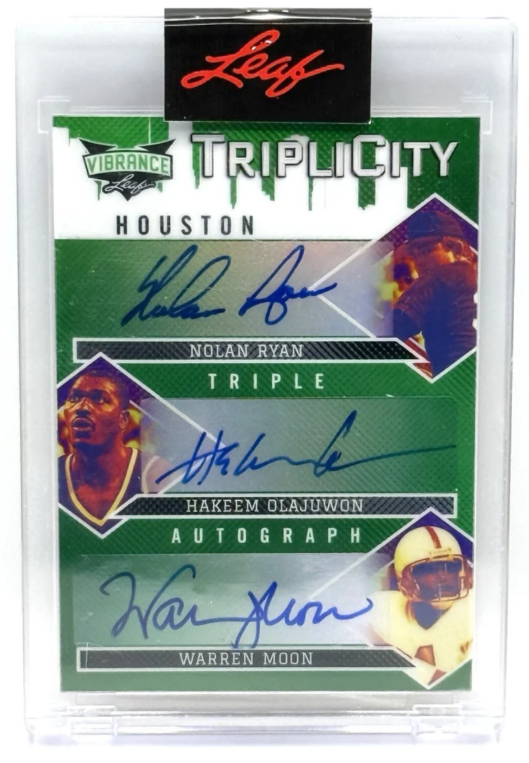 2022 Leaf Vibrance TripliCity Houston Signed Nolan Ryan, Hakeem, Moon Sport Card