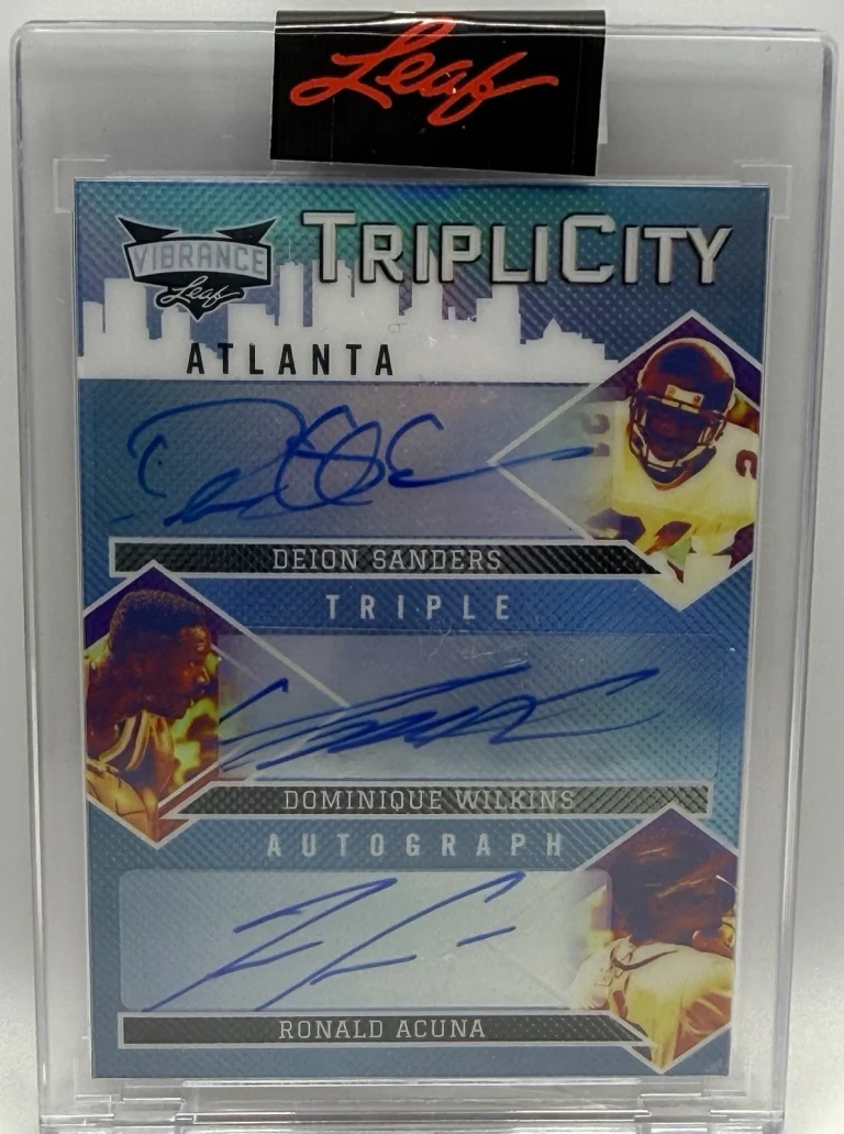 2022 Leaf Vibrance TripliCity Atlanta Signed Dieon Sanders, Acuna, Wilkins Card
