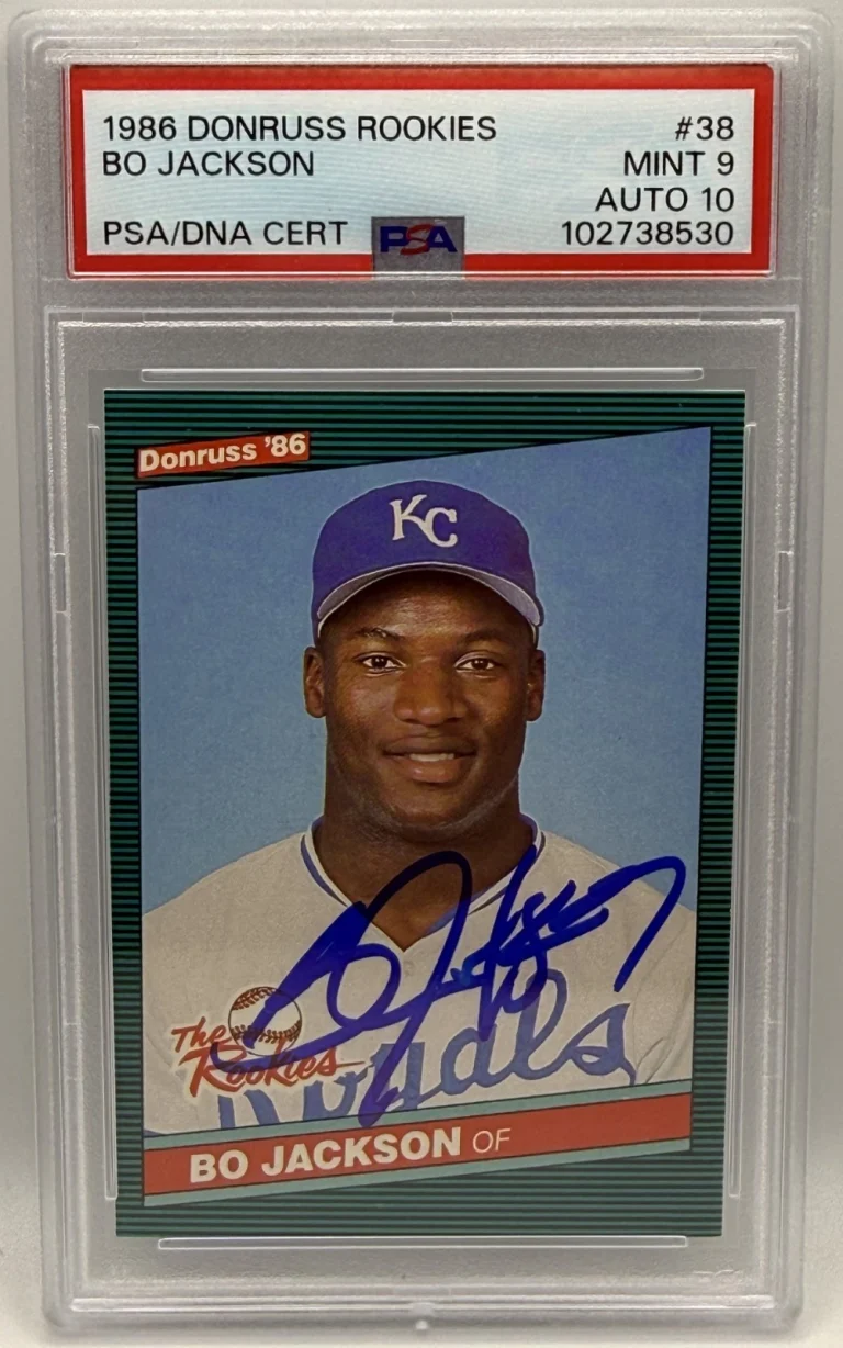 1986 Donruss Rookies Autographed/Signed Bo Jackson RC PSA 9 DNA Auto 10 POP 46