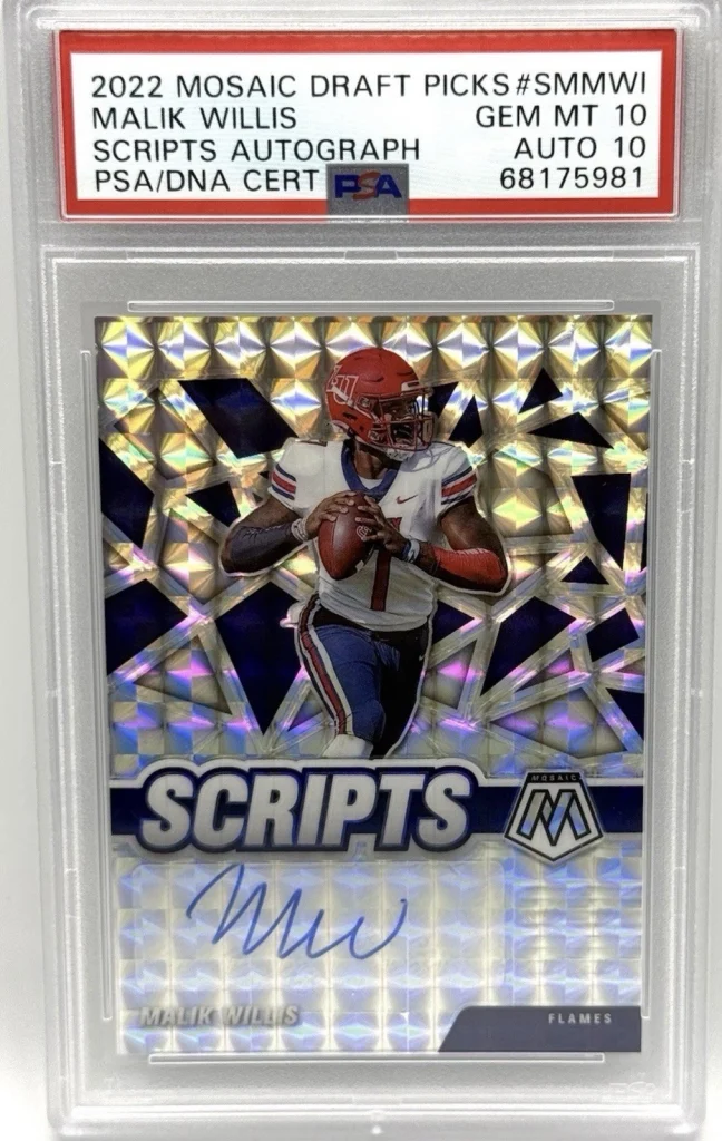 2022 Mosaic Draft Picks Malik Willis Scripts Autographed/Signed Card Gem Mt 10