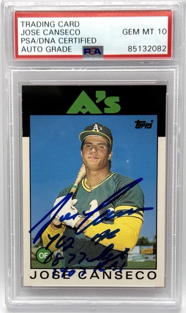 1986 Jose Canseco Topps Traded RC #20T Auto Inscribed Athletics PSA/DNA 10