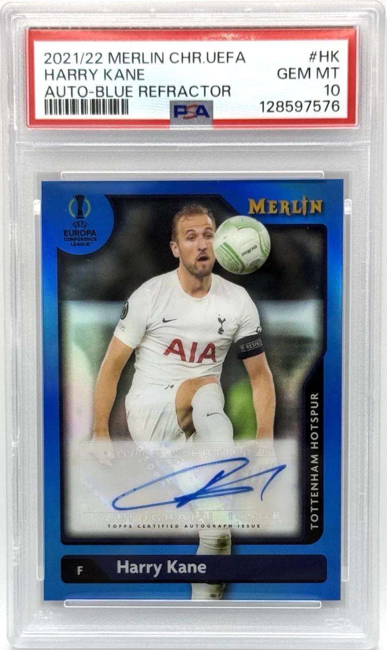 2021-22 Harry Kane Topps Merlin Chrome Auto Blue Refractor /75 Spurs PSA 10