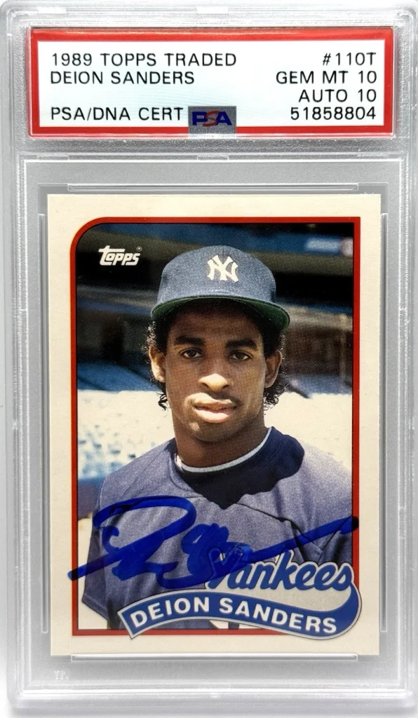 1989 Topps Deion Sanders Autographed RC #110T Yankees PSA DNA GEM MT 10 Auto 10 (Photo 1 of 2)
