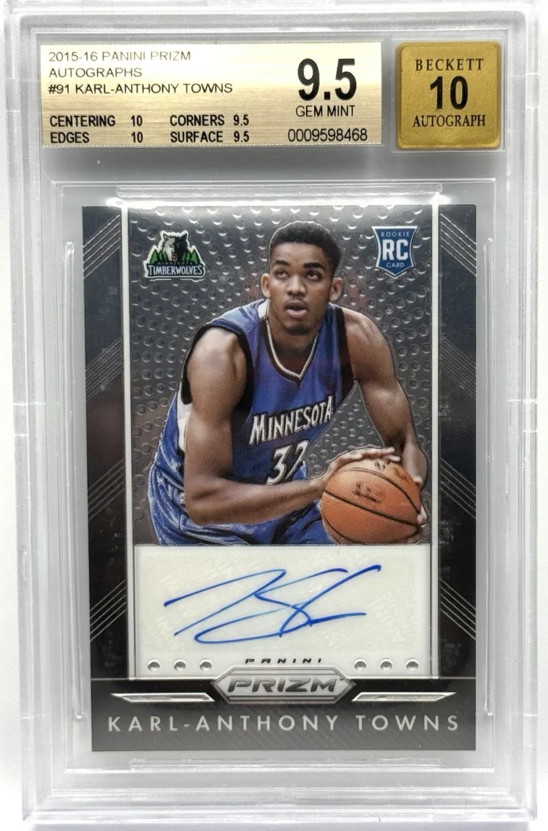 2015-16 Panini Prizm Karl-Anthony Towns Auto/Signed Rookie Card #91 Gem Mint 9.5