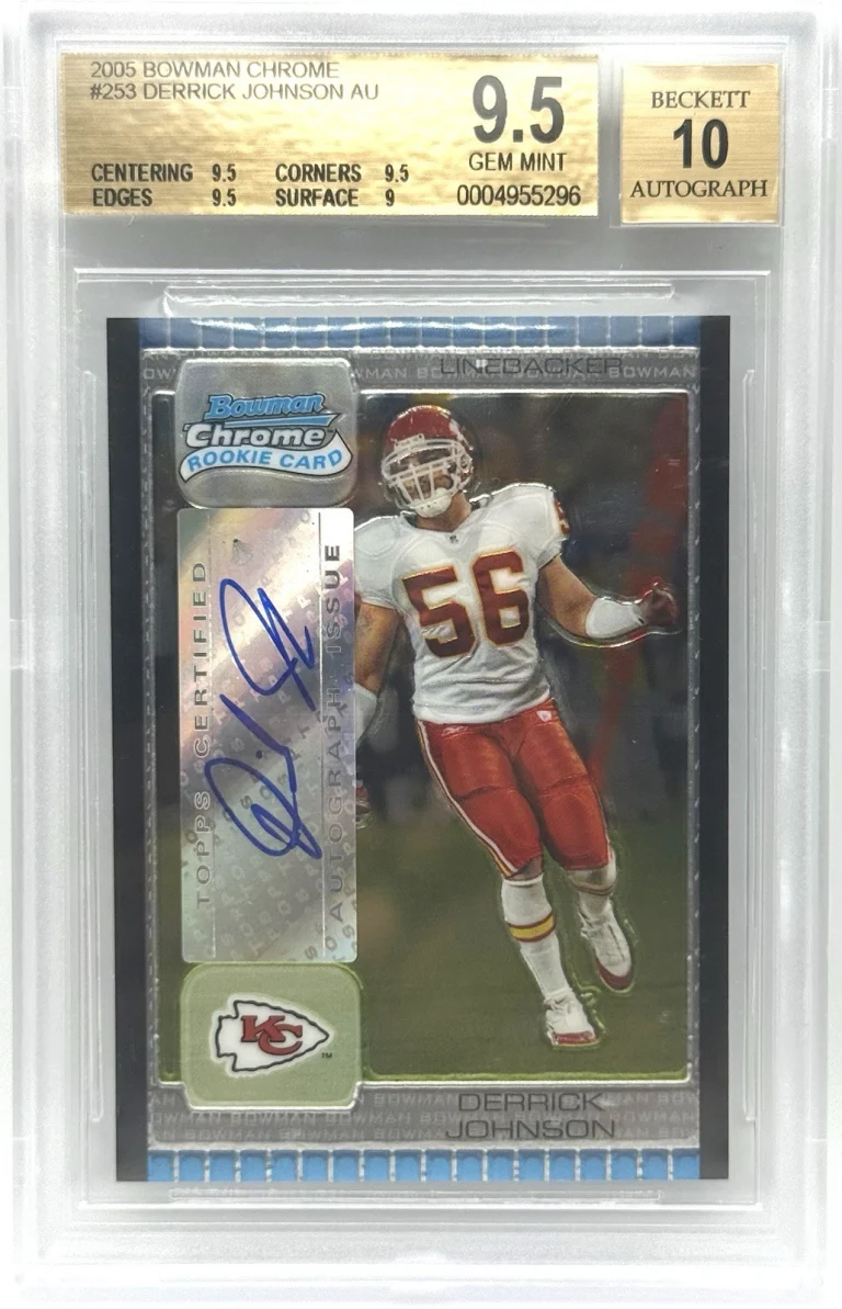 Derrick Johnson 2005 Bowman Chrome Autographed Rookie RC Chiefs BGS 9.5 Auto 10