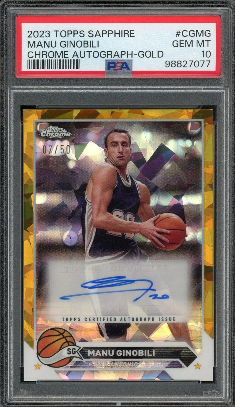 Manu Ginobili 2023-24 Topps Chrome Sapphire Gold Autographed 07/50 CG-MG PSA 10